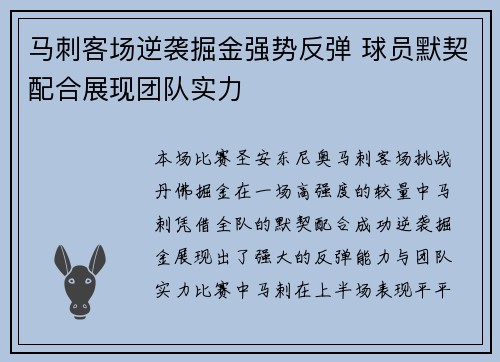马刺客场逆袭掘金强势反弹 球员默契配合展现团队实力